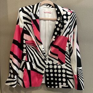 Basler | 38 / 6 | pink black geometric print 1980s satin blazer